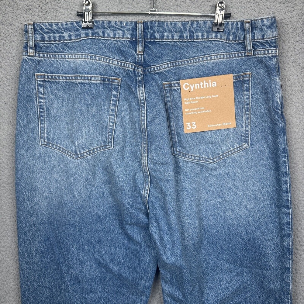 Reformation Jeans Womens 33x33 Blue Cynthia High Rise Straight‎ Long Preppy Eco - Picture 7 of 16